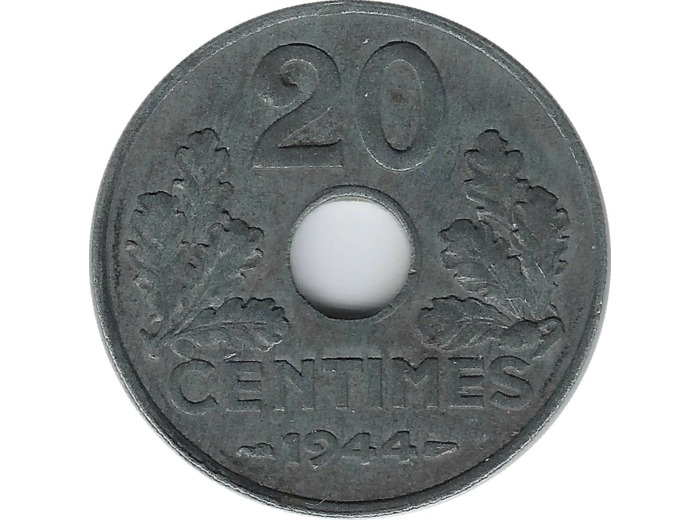 FRANCE 20 CENTIMES ZINC 1944 PEU TTB+