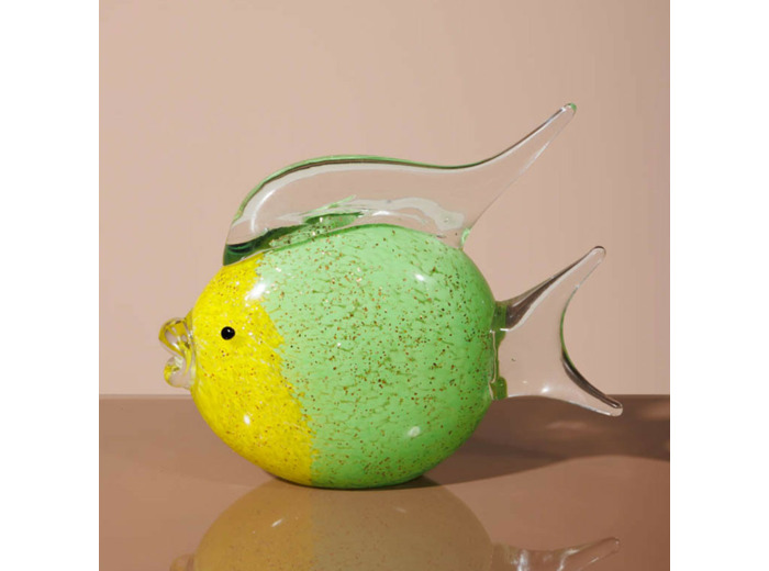 Statuette poisson rond verre coloré 16x19x7cm