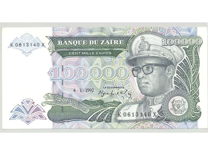 ZAIRE 100000 ZAIRES 04-01-1992 SERIE K SPL (W41a)