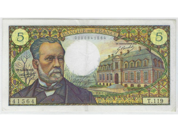 FRANCE 5 FRANCS PASTEUR 8-1-1970 T.119 SUP