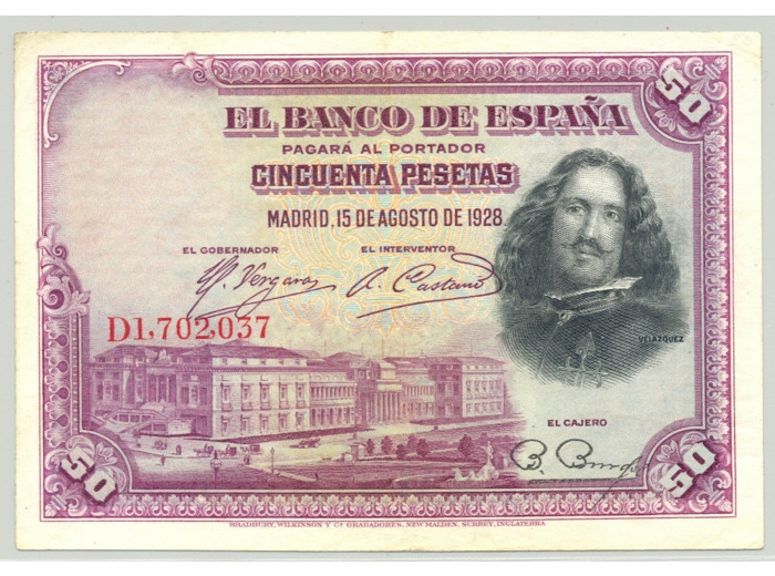 ESPAGNE 50 PESETAS 15-08-1928 SERIE D TTB