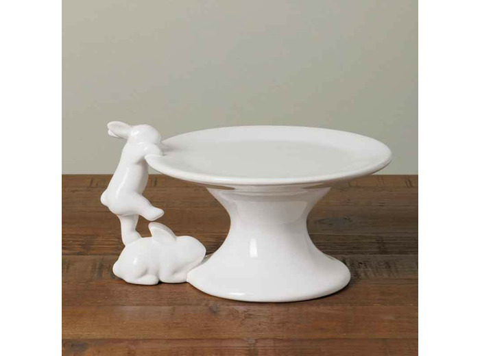 Plat 2 lapins dolomite blanche 9x17x14cm