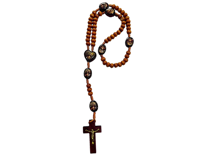 Chapelet Perles en Bois sur Corde - SACRE COEUR DE JESUS