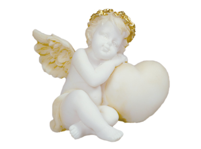 Ange endormi sur coeur Droit- Statue en albâtre 6cm - Beige et Or