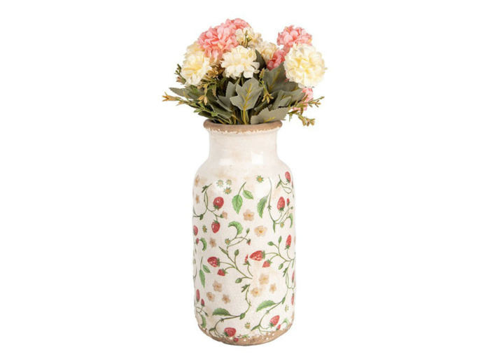 Vase fraises beige rouge céramique 15x15x32cm