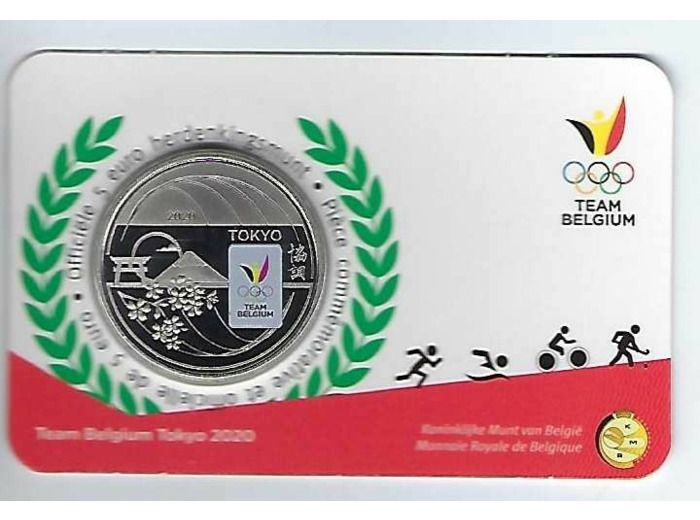 BELGIQUE 2020 5 EURO J .O TOKYO COLORISEE COINCARD