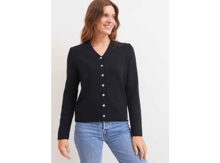 Gilet col V Brévands boutonné en maille de laine fine