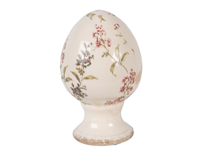 Décoration œuf sur pied céramique beige rose 9x9x14cm