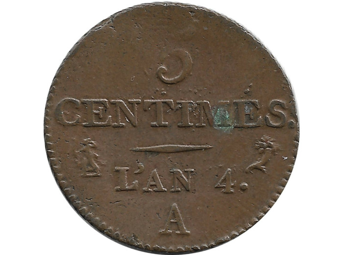 FRANCE 5 CENTIMES DUPRE petit module AN 4 A TTB