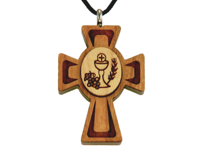 Croix en Bois d'Erable Vernis 2,8cm avec Cordon - COMMUNION