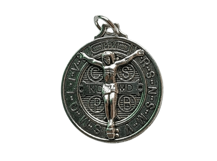 Médaille 29mm en Métal Argenté - St Benoît + CHRIST
