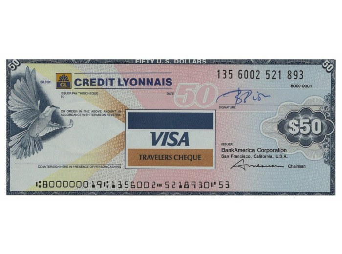 U.S.A. TRAVELERS CHEQUE VISA CREDIT LYONNAIS 50 DOLLARS 135.6002.521.893