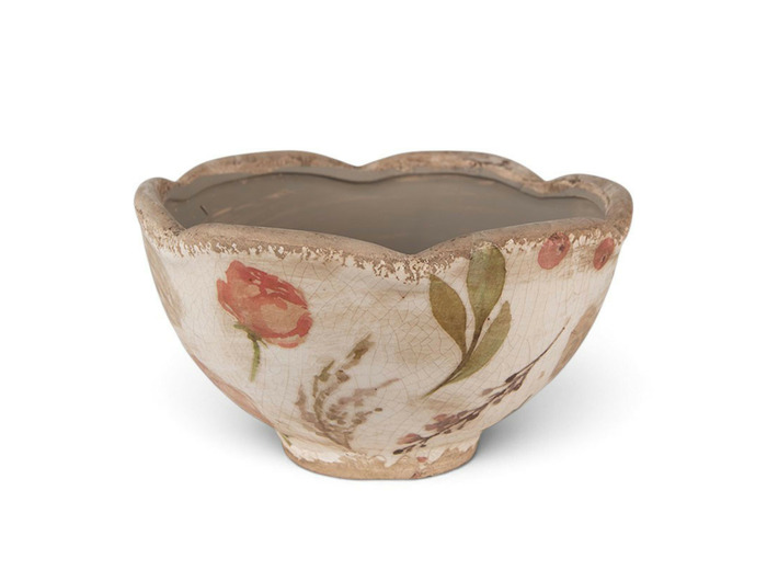 Pot de fleurs ondulé céramique beige rose 9x16x16cm