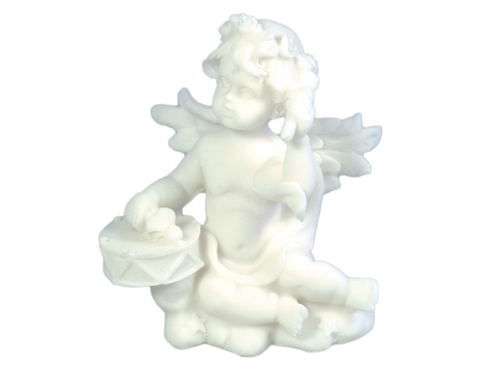 Statue en albâtre 9cm - ANGE MUSICIEN TAMBOUR Blanc