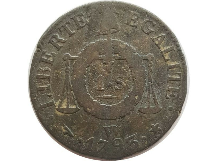 FRANCE 1 SOL AUX BALANCES 1793 W (Lille) 11gr63 TB