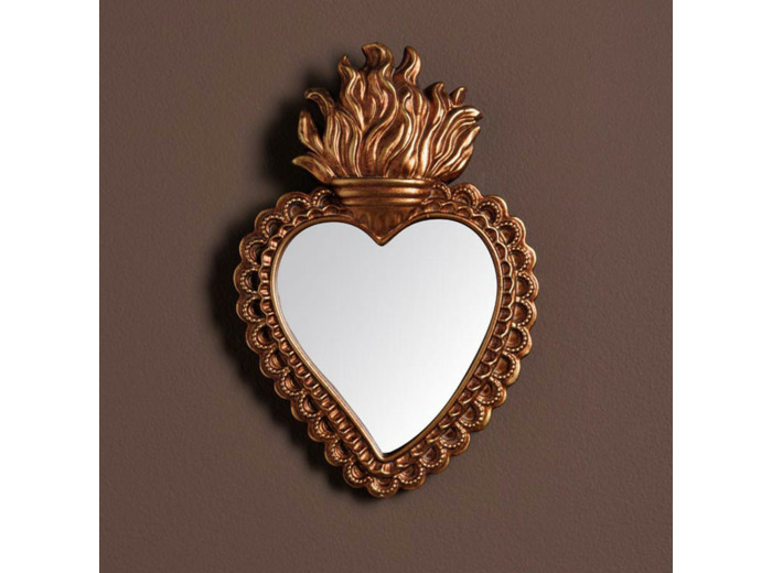 Petit miroir coeur Ex-voto doré 20x13cm