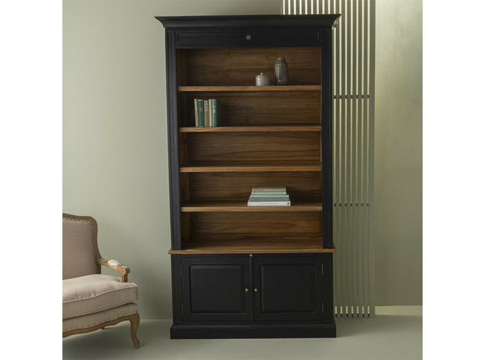 Bibliothèque Fontainebleau 2 portes acacia noire 140x240x48cm