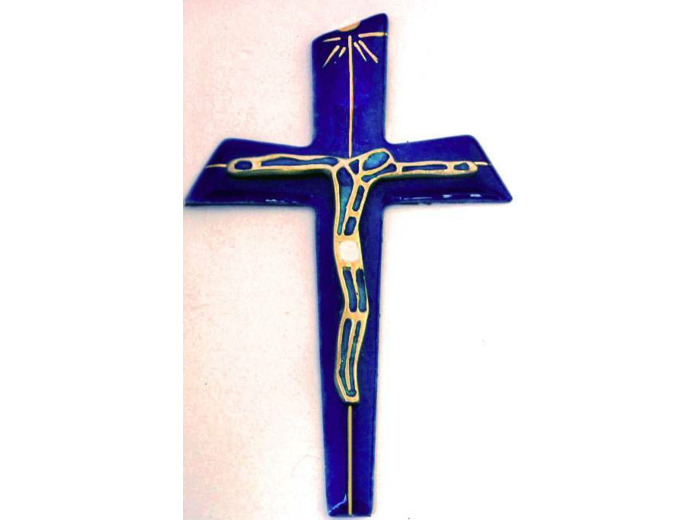 Crucifix et bronze bleu 12,4X7,6cm - EMAUX DU LIBAN