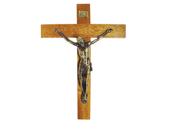 Crucifix en Bois 21,5cm avec Christ en Métal Argenté