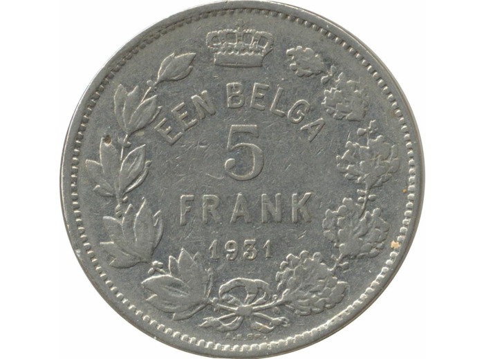 BELGIQUE 5 FRANK (5 FRANCS) 1931 FL TTB-