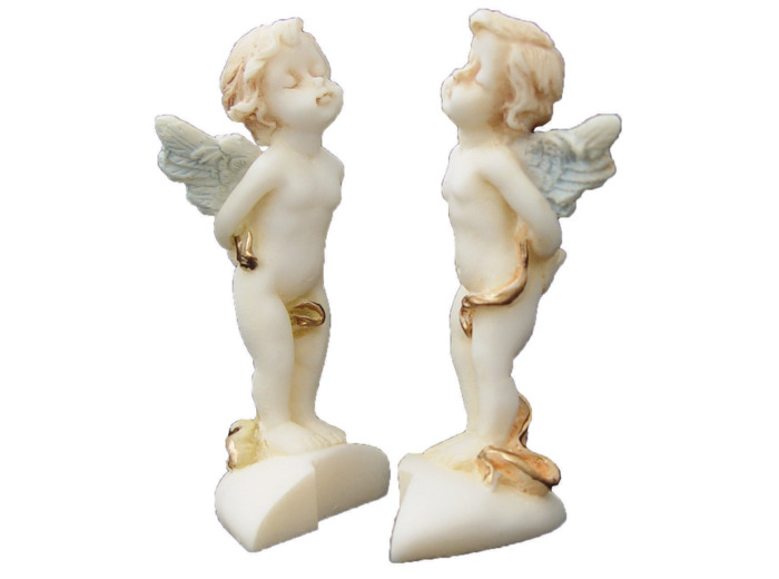 Anges sur coeur séparé - Statue en albâtre 7cm – Beige et Or