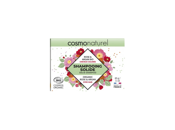 Shampoing solide cheveux colorés Rose et Argan bio 85g