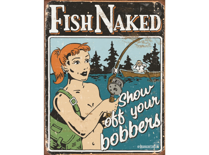 Plaque métal humour Homme - Fish Naked - 31.5x40cm