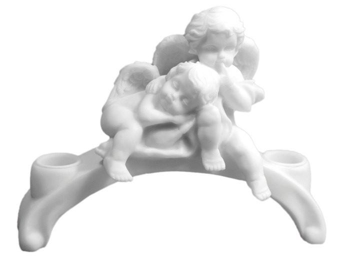 Statue en albâtre 13x18cm - ANGES SUR BANC 2 BOUGIES Blanc