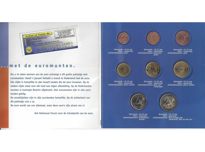 HOLLANDE (PAYS-BAS) COFFRET UNC 8 MONNAIES INTRODUCTION EURO
