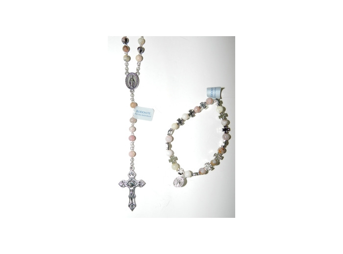 Coffret Chapelet +bracelet-dizainier argenté- RODONITE