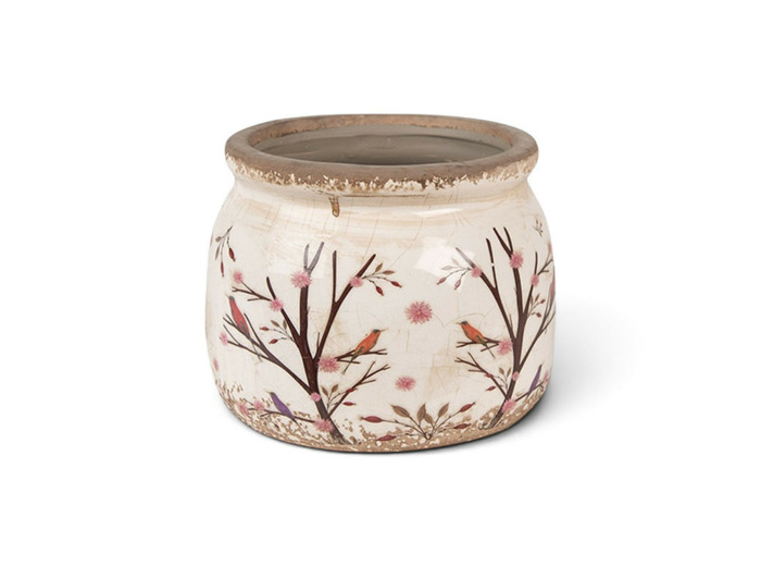 Pot de fleurs céramique branches beige marron 12x10cm