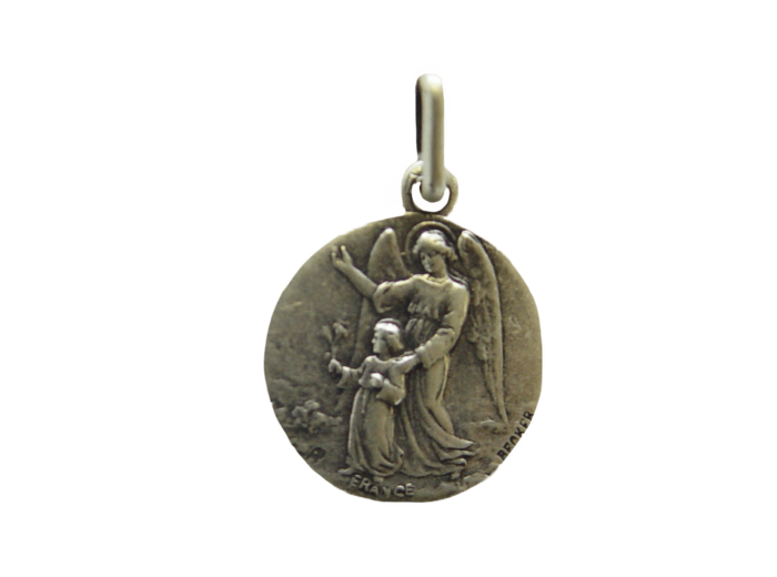 Médaille 15mm en Métal Argenté - ANGE GARDIEN