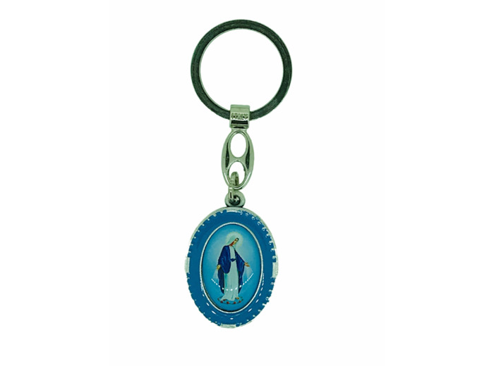 Porte-Clefs métal oval 25x35mm- MIRACULEUSE émail bleu