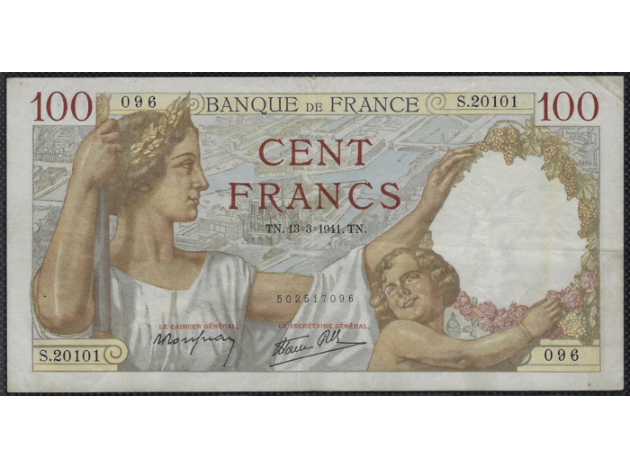 FRANCE 100 FRANCS SULLY 13-3-1941 S.20101 TTB+ (F26/48)