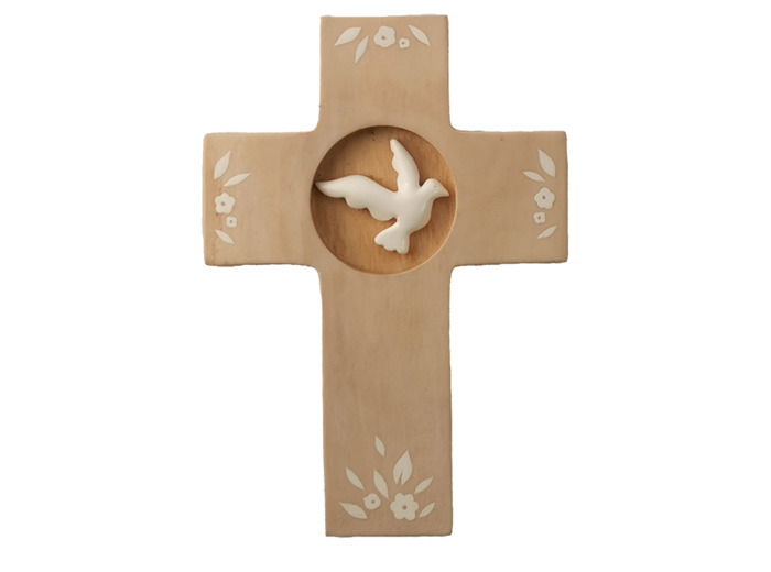 Croix - Saint Esprit viens en nous - patinée blanche - 14x10cm