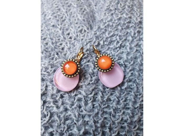 BOUCLES D'OREILLES DORMEUSES rose et orange
