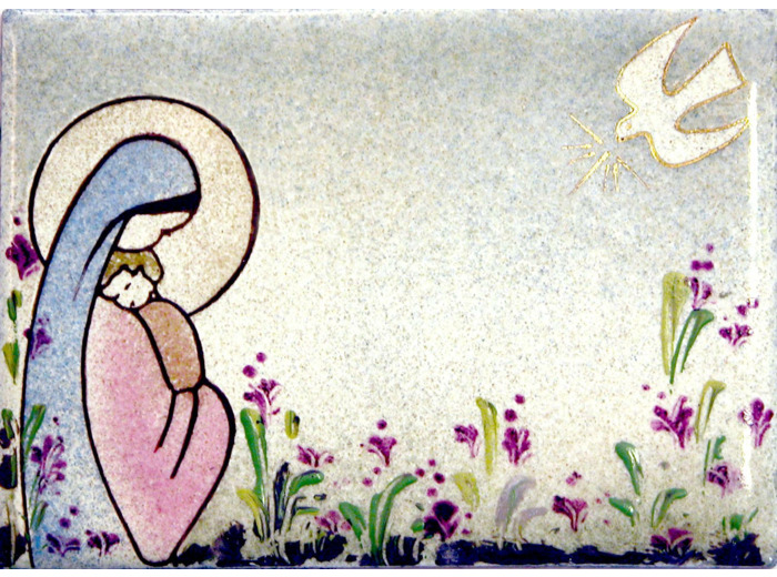 Vierge au cœur (horizontale) bleu 9,6X6,8cm - EMAUX DU LIBAN