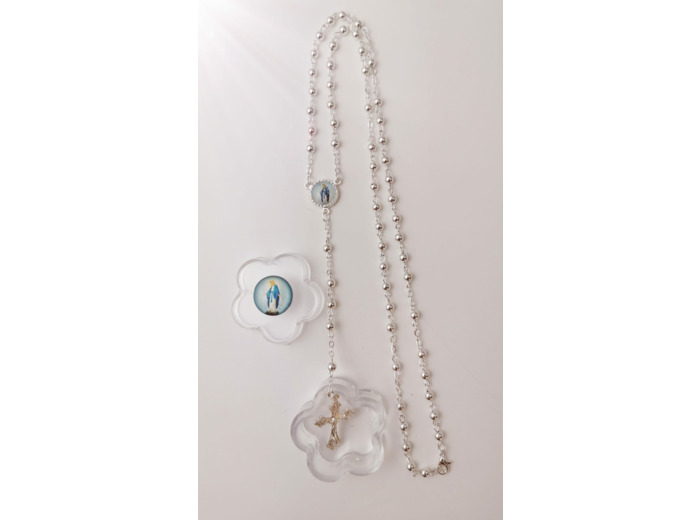 Chapelet Perles en Métal 4mm sur Chaine Argentée MIRACULEUSE