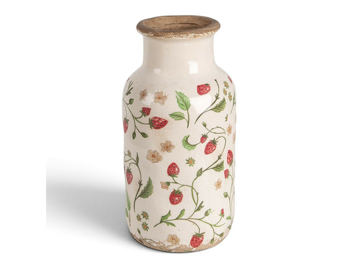 Vase céramique fraise rouge beige 14x14x26cm