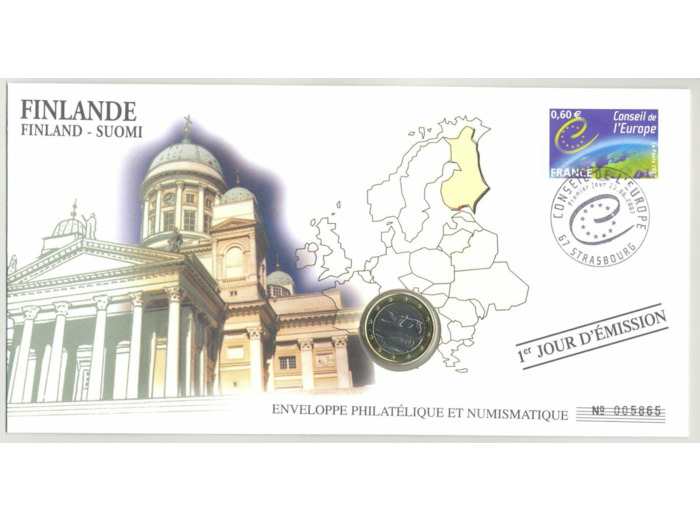 ENVELOPPE PHILATELIQUE NUMISMATIQUE CONSEIL EUROPE 1 EURO FINLANDE 2007