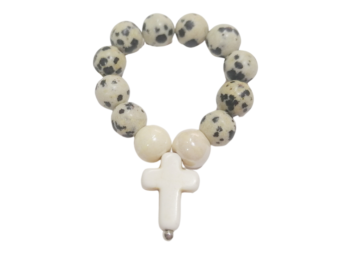 Dizainier élastique 8mm en pierre véritable- Jaspe dalmatien