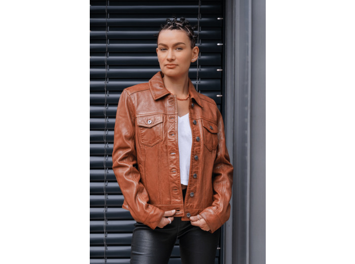 A101971 Blouson femme cuir agneau cognac, kaki