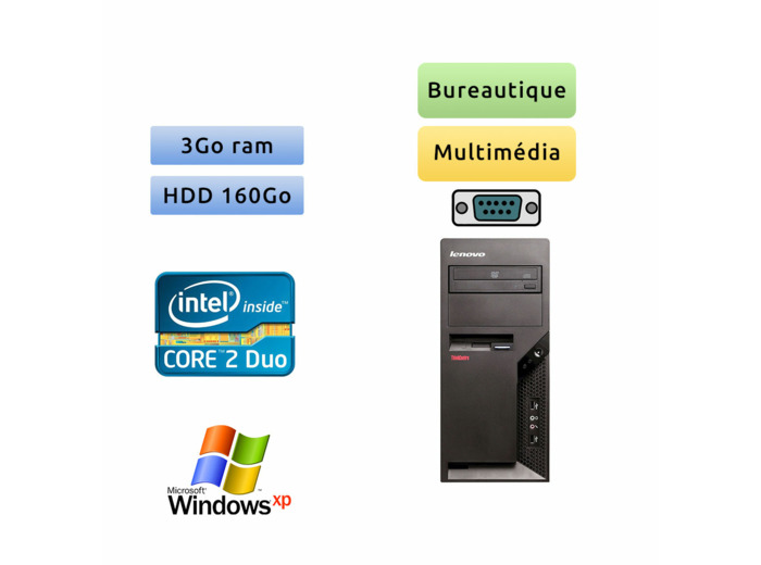 Lenovo ThinkCentre M58P - Windows XP - C2D 3Go 160Go - Port Série - Ordinateur Tour Bureautique PC