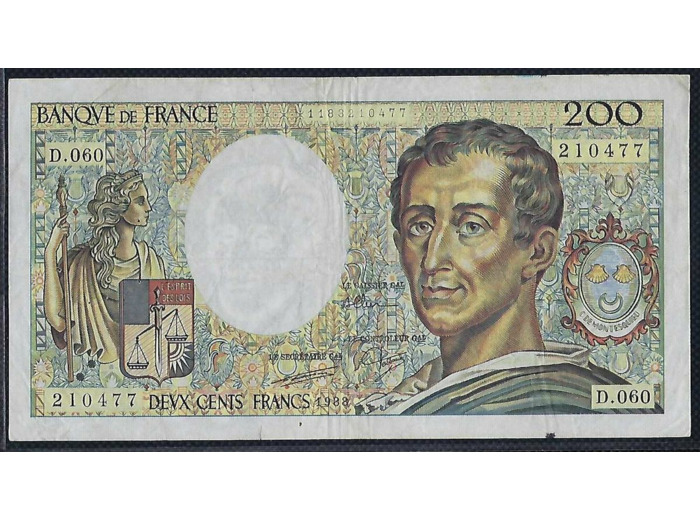FRANCE 200 FRANCS MONTESQUIEU 1988 SERIE D.060 TTB