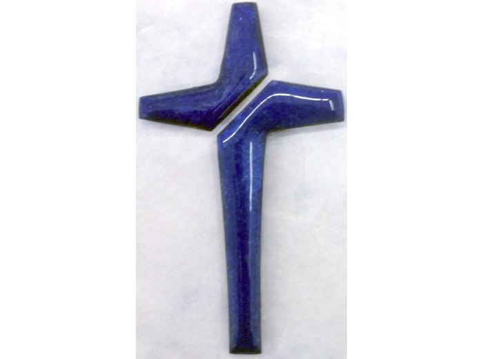 Croix en 2 parties Bleu Plexi, or, et support 13,2X8,2cm - EMAUX DU L