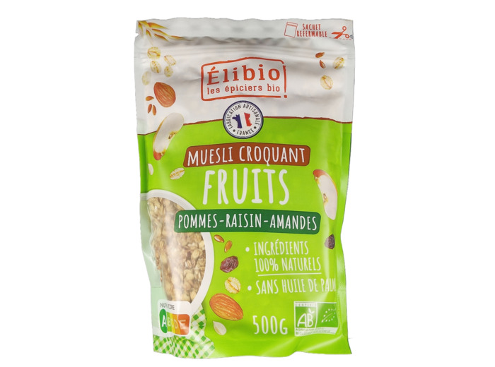 Muesli Croquante Fruits Pommes Raisin Amandes 500g Bio