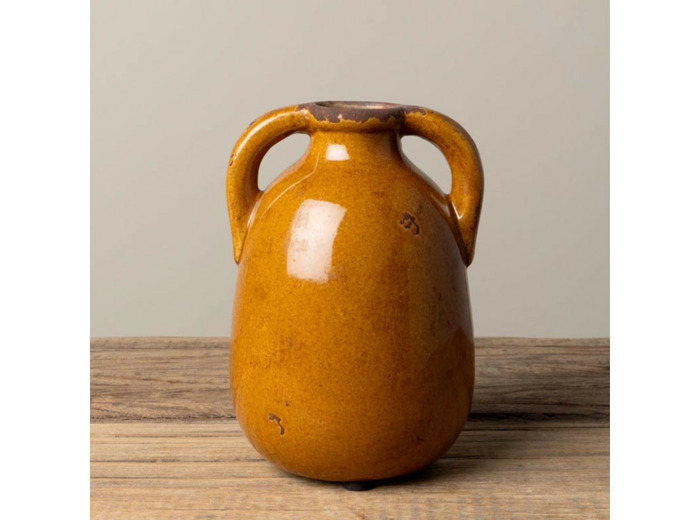 Vase à deux anses marron glacé céramique 12x9cm