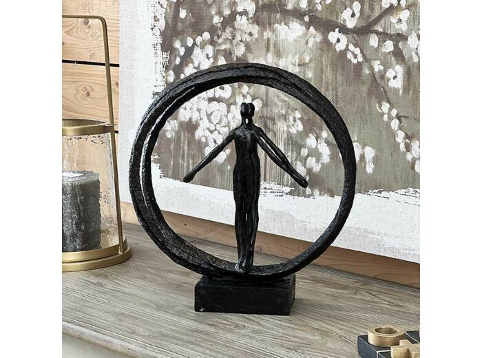 Statue couple double cercle marron 40x35x11cm