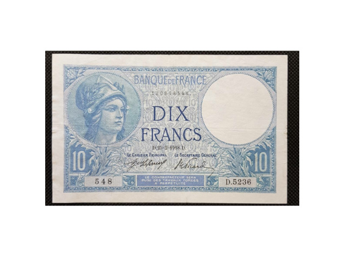 FRANCE 10 FRANCS MINERVE 25-2-1918 SERIE D.5236 TTB+ F 06/03