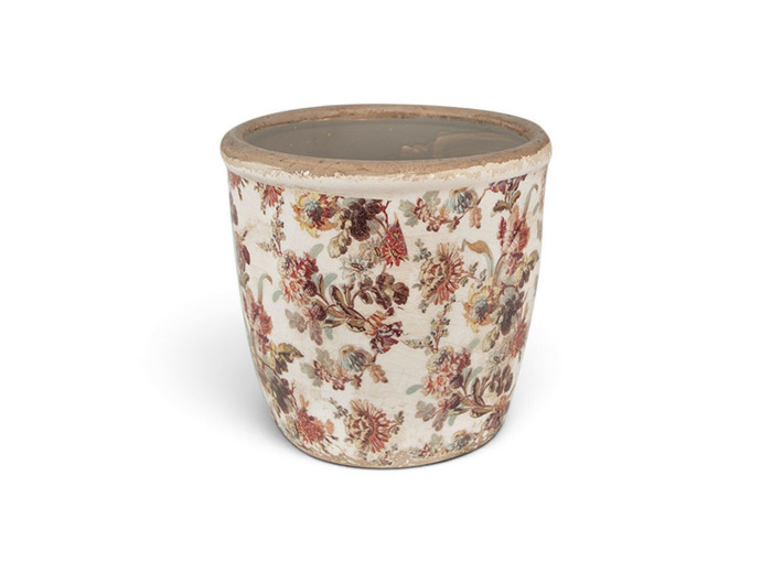 Pot motif floral rose céramique beige 13x14x14cm